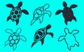 Silhouettes and outlines of turtles Royalty Free Stock Photo